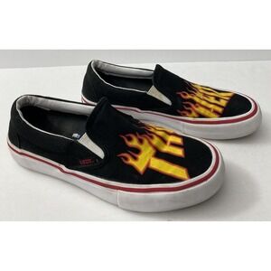 VANS Thrasher Black Flame Slip On Pro Low Top Skate Shoes Sneakers Men 7 Women 8